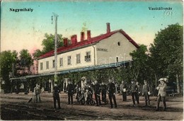 T4 1914 Nagymihály, Michalovce; Vasútállomás, Vasutasok, Hajtány / Bahnhof / Railway Station, Handcar, Railwaymen (r) - Ohne Zuordnung