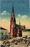 T2/T3 1918 Eszék, Osijek, Esseg; Templom, Piac, Drogéria / Crkva / Kirche / Church, Market, Drogerie (EK) - Zonder Classificatie