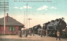 T2/T3 1921 Reno (Nevada), S.P. Depot And Overland Limited, Locomotive At The Railway Station  (EK) - Ohne Zuordnung