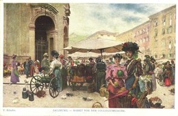 ** T1/T2 Salzburg, Markt Vor Der Collegiumkirche, VErlag Hermann Kerber / Market, Church, Art Postcard, S: T. Ethofer - Ohne Zuordnung