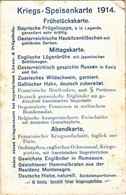 T3 Kriegs-Speisenkarte 1914. Des Gasthauses Z. 'Bundestreue' / WWI Austro-Hungarian And German Military Humour, War Menu - Non Classés