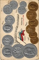 T2/T3 1915 Russia - Set Of Russian Coins (Kopeks And Rubles), Russian Flag. Emb. Golden And Silver Litho + K.u.K. Inft.  - Non Classés