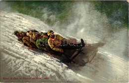 ** T2 Sport D'hiver, Course De Bobs / Winter Sport, Five-men Bobsled, Sledding People. Louis Burgy & Co. 497. - Non Classés