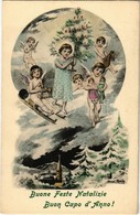 ** T2 Buone Feste Natalizie, Buon Capodanno! / Winter Sport, Christmas And New Year Greeting Card With Sledding Angel. T - Non Classés