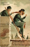 T2 1907 Boldog Újévet! / New Year Greeting Art Postcard, Chimney Sweeper Couple. Litho (EK) - Non Classificati