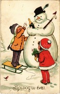 * T2/T3 Boldog Új Évet! / New Year Greeting Art Postcard With Snowman. Amag No. 2232. Litho  (EK) - Ohne Zuordnung