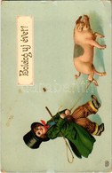 T2/T3 1911 Boldog Újévet! / New Year Greeting Card, Boy With Pig. EAS Litho (EK) - Ohne Zuordnung