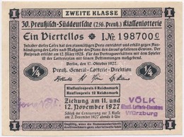 Németország / Weimari Köztársaság 1927. '30. Preukisch - Süddeutsche (256. Preuk.) Klassenlotterie' Második Osztályú, Ne - Non Classés