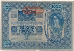 1919. (1902) 1000K Vízszintes Piros 'DEUTSCHÖSTERRECIH' Felülbélyegzéssel, Hátlap Rajzos T:III,III-
Adamo SK35/2 - Ohne Zuordnung