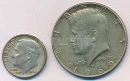 Amerikai Egyesült Államok 1964D 1d Ag + 1969D 1/2$ Ag 'Kennedy' T:2
USA 1964D 1 Dime Ag + 1969D 1/2 Dollar 'Kennedy' C:X - Zonder Classificatie