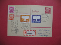 Sarre 1957  Entier Postal Postkarte  Réponse - Strasbourg Conseil De L'Europe Et Taxe Gerbes - Postwaardestukken