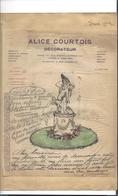 SCULPTURE  ALICE COURTOIS  Décorateur ( Paris - Biarritz ) Dessin   Et Autographe 1904  Décor De Jardin - Other & Unclassified