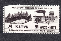 Poland WWII Stamp, Label, Molotow-Ribbentrop Pact, Concentation Camps Auschwitz And Katyn - Campo Di Prigionieri