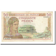 France, 50 Francs, Cérès, 1939-02-02, TTB, Fayette:18.21, KM:85b - 50 F 1934-1940 ''Cérès''