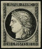 * N°3a 20c Noir S/blanc, Signé Brun - TB - 1849-1850 Cérès