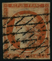 Oblit. N°5d 40c Orange, 4 Retouché Pelurage Au Verso, RARE - B - 1849-1850 Ceres