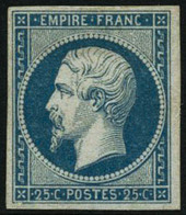 * N°15a 25c Bleu Laiteux, Signé Roumet Et Lemaire - TB - 1853-1860 Napoleon III
