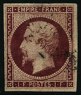Oblit. N°18 1F Carmin, Signé Brun - TB - 1853-1860 Napoléon III