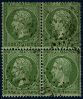 Oblit. N°20 5c Vert, Bloc De 4 - TB - 1862 Napoléon III.