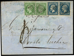Lettre N°20 + 22 Combinaison Rare à 50c Taxée Pour Civita Vecchia - TB - 1862 Napoléon III.