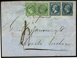 Lettre N°20 + 22 Combinaison Rare à 50c Taxée Pour Civita Vecchia - TB - 1862 Napoléon III