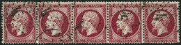 Oblit. N°24 80c Rose, Bande De 5, étoile 4 Un Tout Petit Pli D'angle Sinon - TB - 1862 Napoleone III