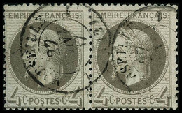 Oblit. N°27 4c Gris, Paire - TB - 1863-1870 Napoleone III Con Gli Allori