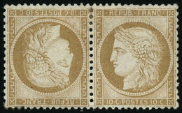 * N°36b 10c Bistre-jaune, Paire Tête-bèche Signé Calves Et Brun - TB - 1870 Asedio De Paris