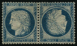 * N°37c 20c Bleu, Paire Tête-bêche Au Verso 3 Signatures Dont Calves - TB - 1870 Assedio Di Parigi