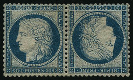 * N°37c 20c Bleu, Paire Tête-bêche Au Verso 3 Signatures Dont Calves - TB - 1870 Siège De Paris