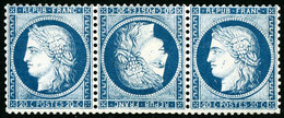 * N°37c 20c Bleu, Paire Tête-bèche Dans Une Bande De 3, Signé Brun - TB - 1870 Assedio Di Parigi