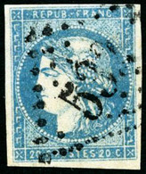 Oblit. N°44A 20c Bleu R1, Type I, Signé Brun - TB - 1870 Uitgave Van Bordeaux