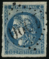 Oblit. N°46Ad 20c Outremer Type III, R1 Infime Pelurage - B - 1870 Emissione Di Bordeaux