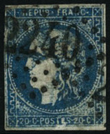 Oblit. N°46 20c Bleu, Faux De Marseille Obl GC 2240 - B - 1870 Uitgave Van Bordeaux