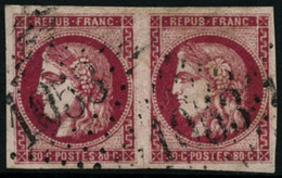 Oblit. N°49F 80c Rose, Paire Dont 1ex 88 Au Lieu De 80, Très RARE, Certif Calves - TB - 1870 Bordeaux Printing