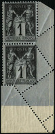 ** N°83 1c Noir S/azuré, Paire Superbe Variété De Piquage - TB - 1876-1898 Sage (Type II)