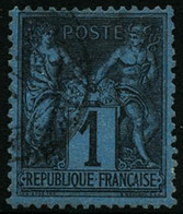 Oblit. N°84 1c Noir S/bleu De Prusse, Infime Froissure Insignifiante - B - 1876-1898 Sage (Type II)