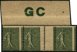 ** N°130j 15c Vert Gris, Papier GC Bande De 3 Superbe Variété De Piquage - TB - Altri & Non Classificati