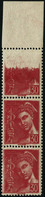 ** N°412 30c Rouge, Bande De 3 Dont 1ex Impression Partielle Défectueuse - TB - Altri & Non Classificati