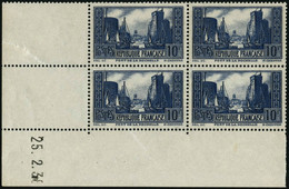 ** N°261 10F Bleu, Bloc De 4 CD 25/2/38 (petite Déchirure Sur BDF) - TB - Altri & Non Classificati