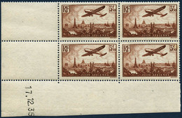 ** N°13 3F50 Brun-jaune, Bloc De 4 CD 17/12/35 - TB - Aéreo