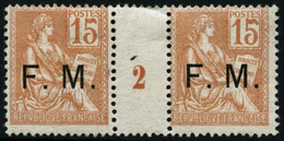 ** N°1 15c Orange, Paire Mill 2 - TB - Millésimes