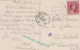 10 Ct Sur Carte Vers St Hubert 1919, Censure Verte "Censure Militaire" Et En Violet "58" (N° De Censeur) - 1914-24 Marie-Adélaïde