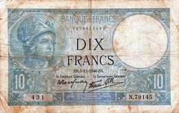 Billet De 10 Francs Minerve Le 07-11-1940 En TB - - 10 F 1916-1942 ''Minerve''
