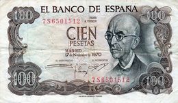 Billet De L’Espagne De 100 Pesetas De 1970 En T T B - - 100 Peseten