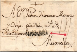 Marque NAVARRA Sur Pli De PAMPELUNE Du 22/07/1756 Mention Manuscrite "por Bayona' - ...-1850 Vorphilatelie