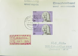 DDR: R-Eil-Fern-Bf Mit 35 Pf "Georg Phil. Telemann" Mit SbPA-R-Zettel 2, 43 Quedlinburg (667), 25.6.90 Knr: 2606 (2) - R-Zettel