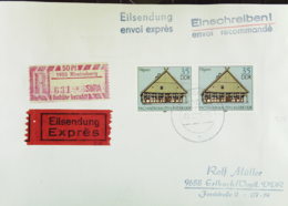 DDR: R-Eil-Fern-Bf 35 Pf Fachwerkbauten II Pillgram Mit SbPA-R-Zettel 2, 1955 Rheinsberg (631), 26.6.90 Knr: 2626 (2) - Etiquetas De Certificado