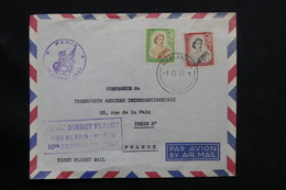 NOUVELLE ZÉLANDE - Enveloppe 1 Er Vol Direct Auckland / Paris En 1957 , Affranchissement Plaisant - L 28528 - Storia Postale