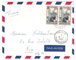 1956 - LETTRE DE MADAGASCAR CAD TULEAR AFFRANCHIE À 15F Avec 2 TIMBRES À 7F50 Pour NICE FRANCE PAR AVION - Brieven En Documenten